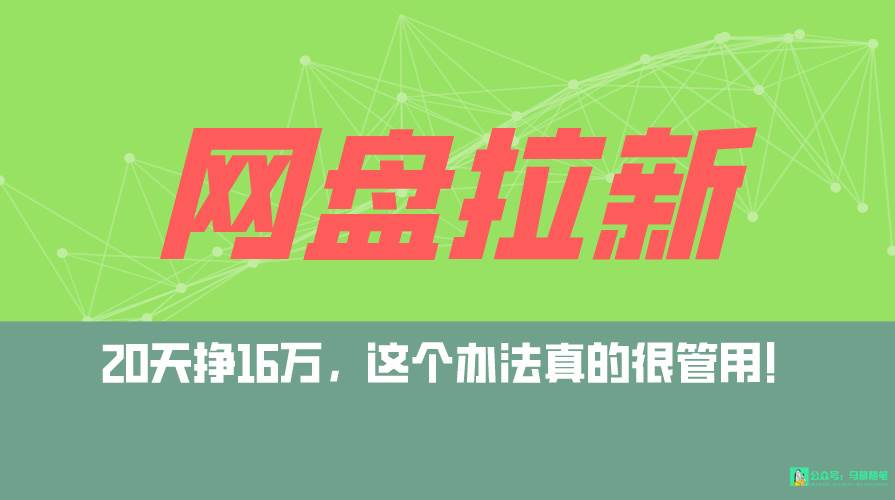 网盘拉新+私域全自动玩法，0粉起号，小白可做，当天见收益，已测单日破5000-六道网创