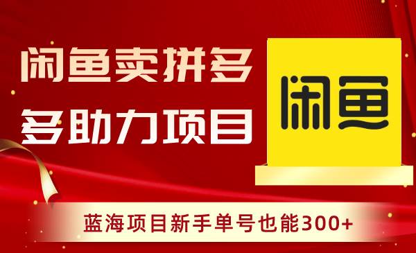 闲鱼卖拼多多助力项目，蓝海项目新手单号也能300+-六道网创