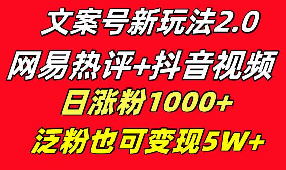 图片[1]-文案号新玩法 网易热评+抖音文案 一天涨粉1000+ 多种变现模式 泛粉也可变现-六道网创