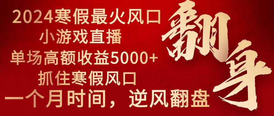 2024年最火寒假风口项目 小游戏直播 单场收益5000+抓住风口 一个月直接提车-六道网创