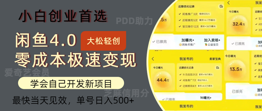 闲鱼0成本极速变现项目，多种变现方式，单号日入500+最新玩法-六道网创