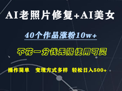 AI老照片修复+AI美女玩发  40个作品涨粉10w+  不花一分钱使用可灵  操作简单  变现方式多样话   轻松日去500+-六道网创