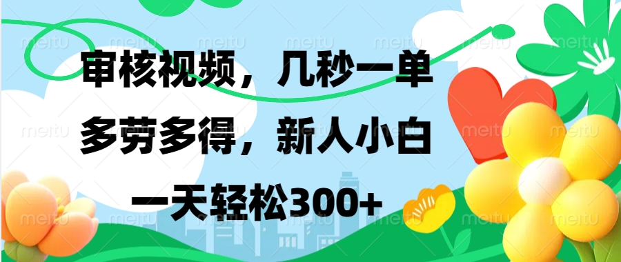 审核视频，几秒一单，多劳多得，新人小白一天轻松300+-六道网创